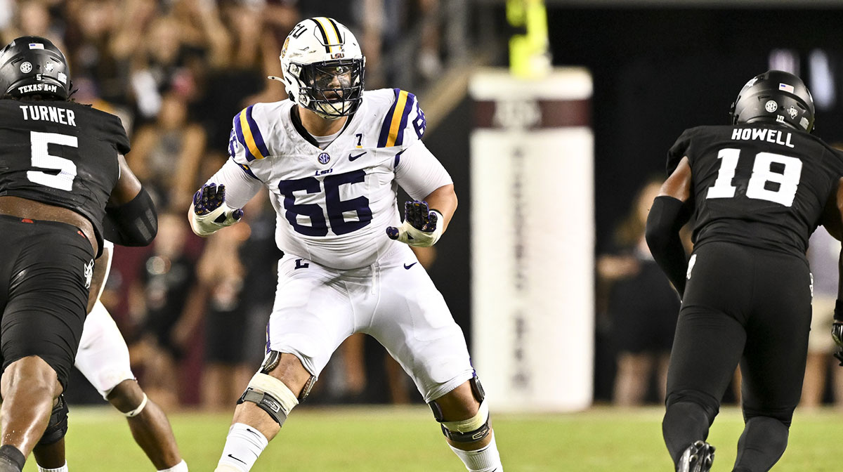 LSU Tigers offensive tackle Will Campbell (66) in action during the second half against the Texas A&M Aggies. The Aggies defeated the Tigers 38-23; at Kyle Field.