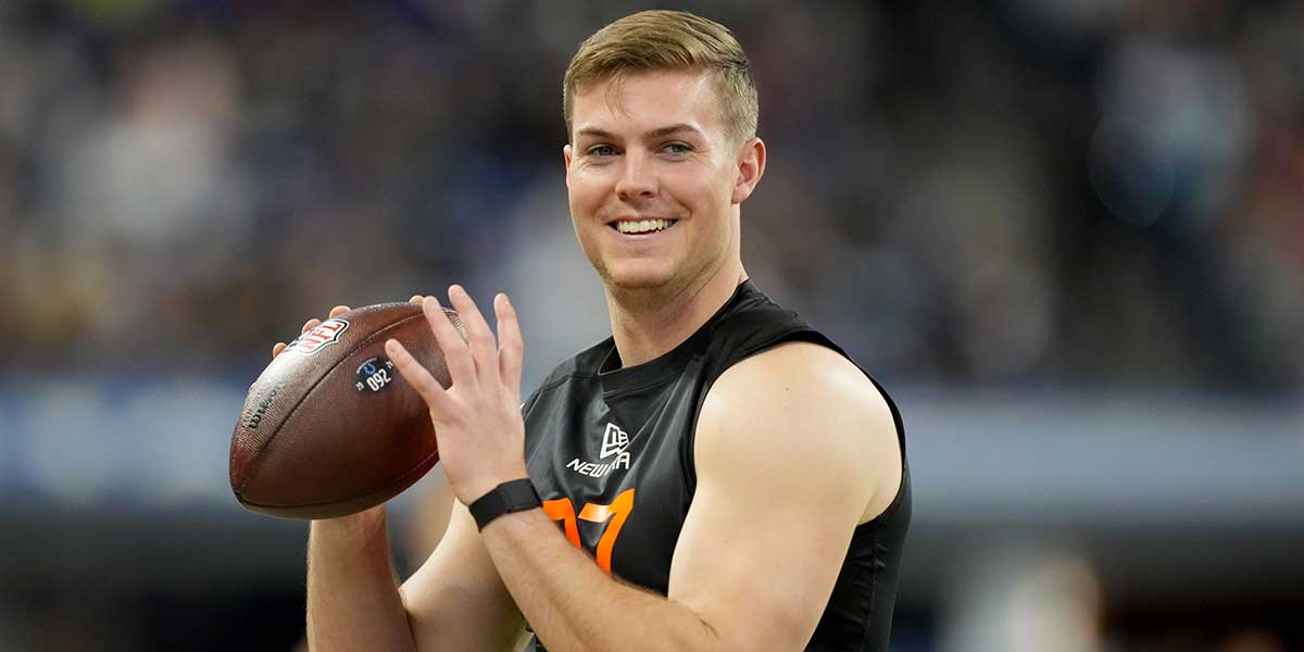 Ohio State quarterback Will Howard (QB07) during the 2025 NFL Combine at Lucas Oil Stadium.
