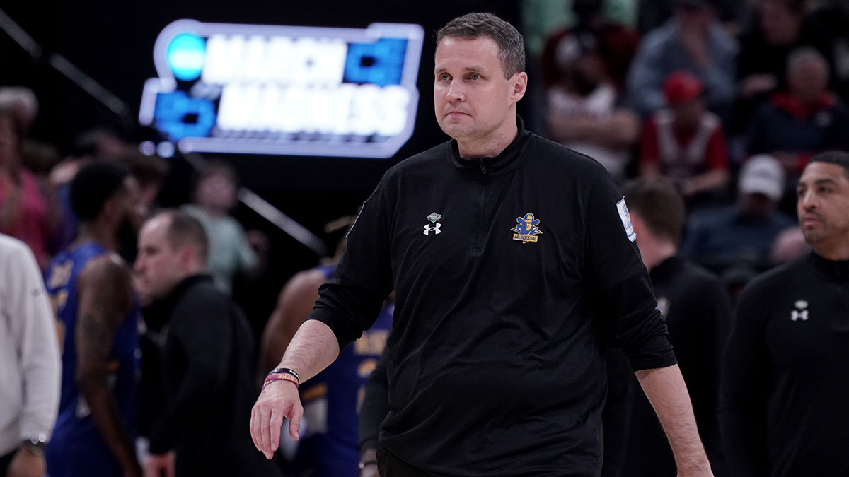 McNeese State Cowboys head coach Will Wade after a first round game of the 2024 NCAA Tournament against the Gonzaga Bulldogs at Vivint Smart Home Arena-Delta Center.