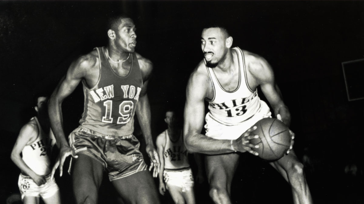 San Francisco Warriors center Wilt Chamberlain (13) in action against the New York Knicks.