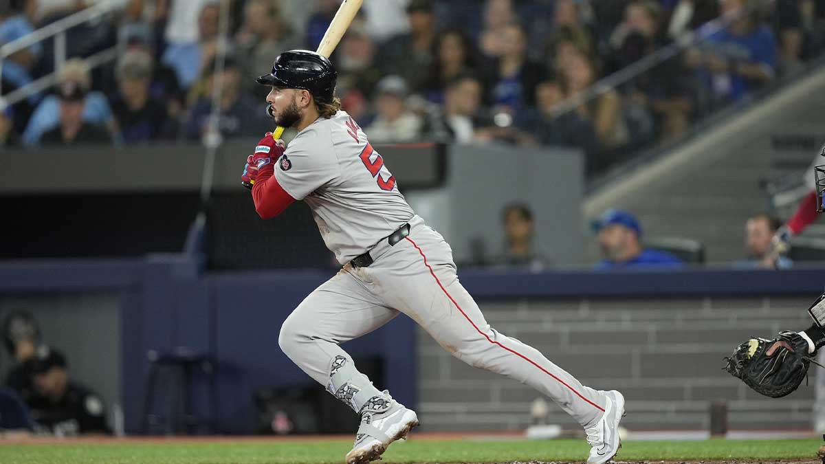 Boston Red Sox right fielder Wilyer Abreu (52) hits a RBI double against the Toronto Blue Jays during the third inning at Rogers Centre. 