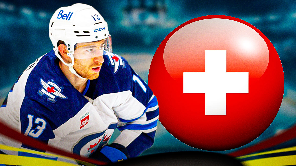 Jets' Gabriel Vilardi with a red medical bag inside Canada Life Centre