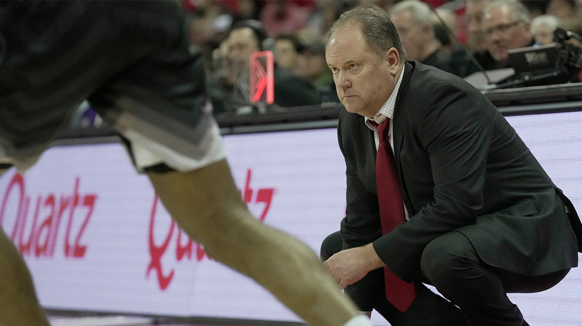 Wisconsin basketball head coach Greg Gard is shown during the first half of their game against Washington.