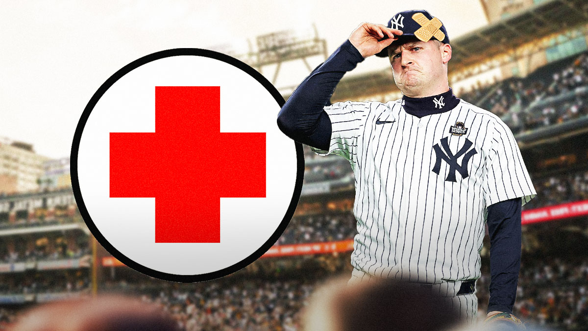 Clark Schmidt with a medical red cross and a band aid
