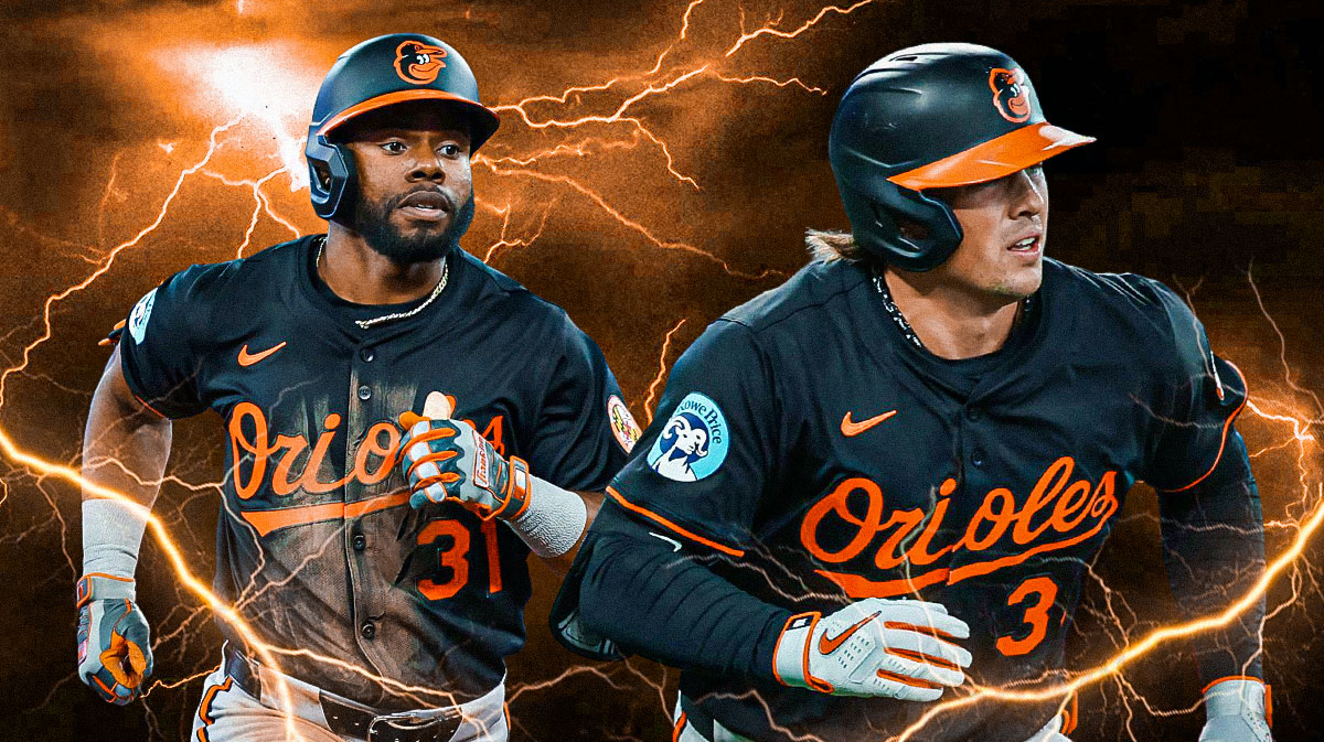 Orioles' Cedric Mullins and Adley Rutschman with waves of electricity surrounding them