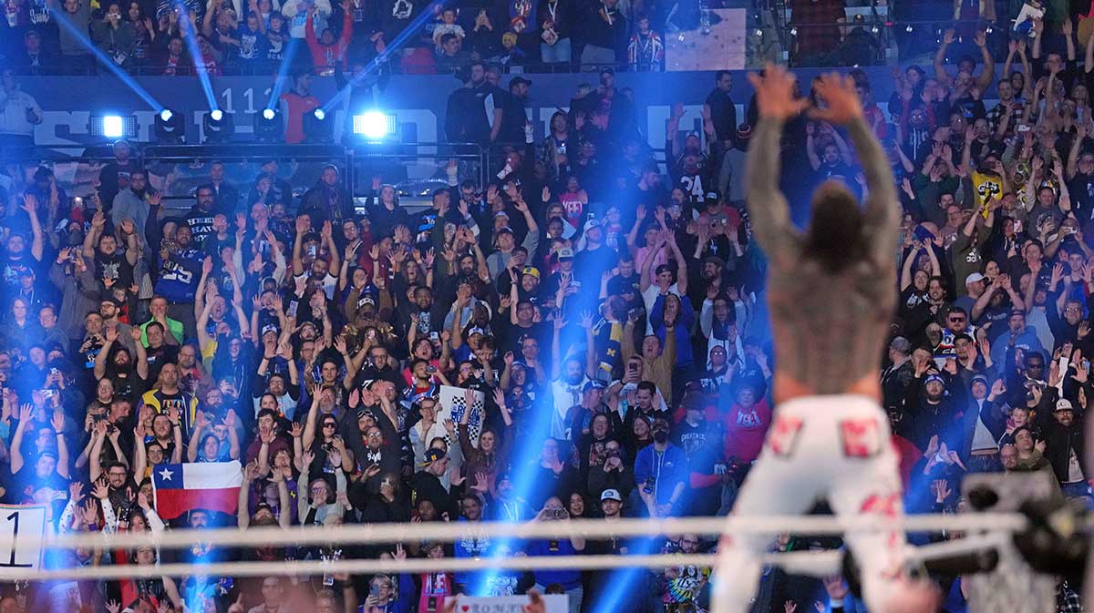 Jey Uso "Yeeting" after winning the Royal Rumble on February 1, 2025.