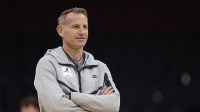 Alabama Crimson Tide head coach Nate Oats during a practice session in preparation for an East Regional semifinal game against the Brigham Young Cougars at Prudential Center.
