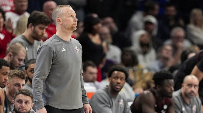 Louisville Cardinals head coach Pat Kelsey watches in the waning seconds against the Duke Blue Devils during the 2025 ACC Conference Championship game at Spectrum Center.