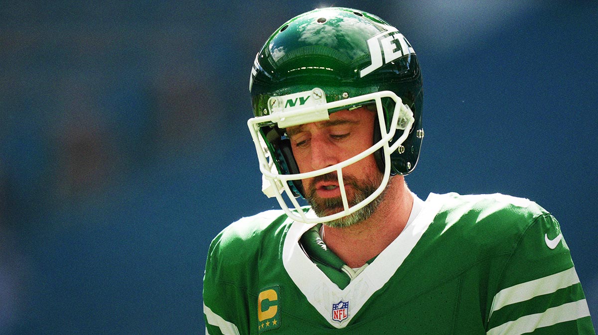 Miami Gardens, Florida, USA; New York Jets quarterback Aaron Rodgers (8) warms up prior to the game against the Miami Dolphins at Hard Rock Stadium.