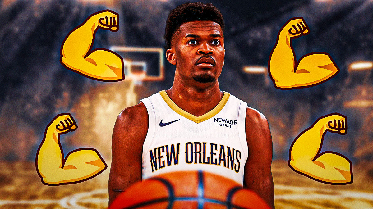 Pelicans C Yves Missi surrounded by flexing muscle emoji
