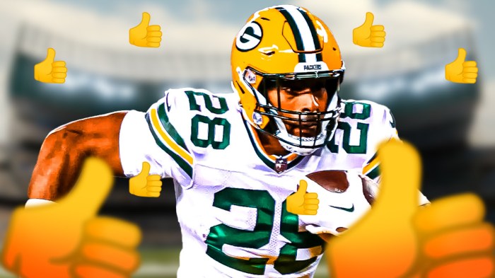 Eagles RB AJ Dillon surrounded by thumbs up emoji