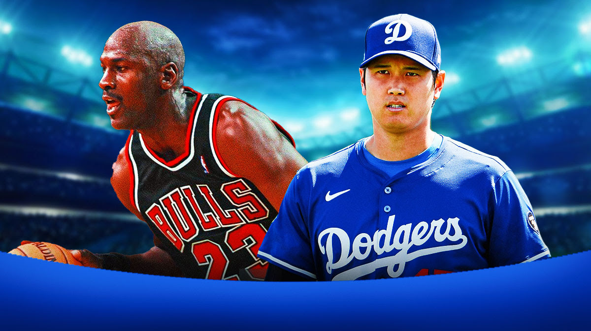 Dodgers Shohei Ohtani next to Michael Jordan