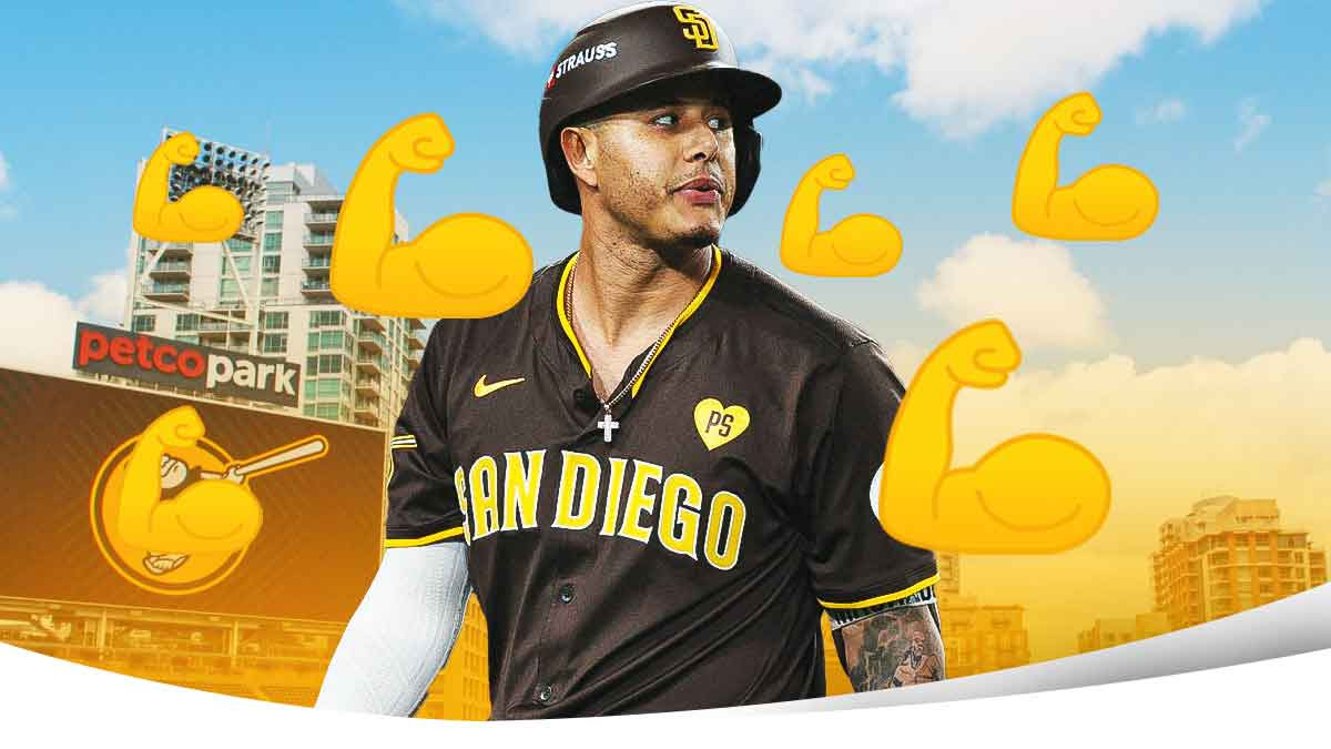 Padres 3B Manny Machado surrounded by flexing muscle emoji