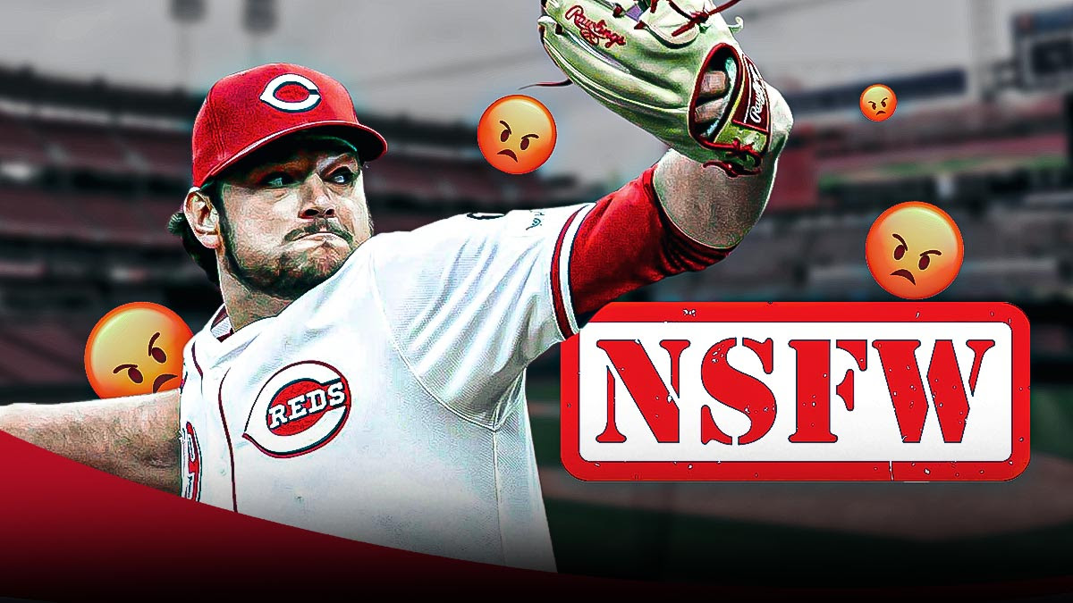 Reds Ian Gibaut surrounded by mad emojis next to NSFW logo
