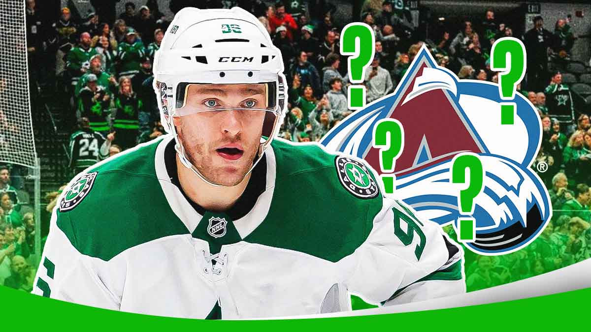 Stars Mikko Rantanen next to an Avalanche logo surrounded by question marks
