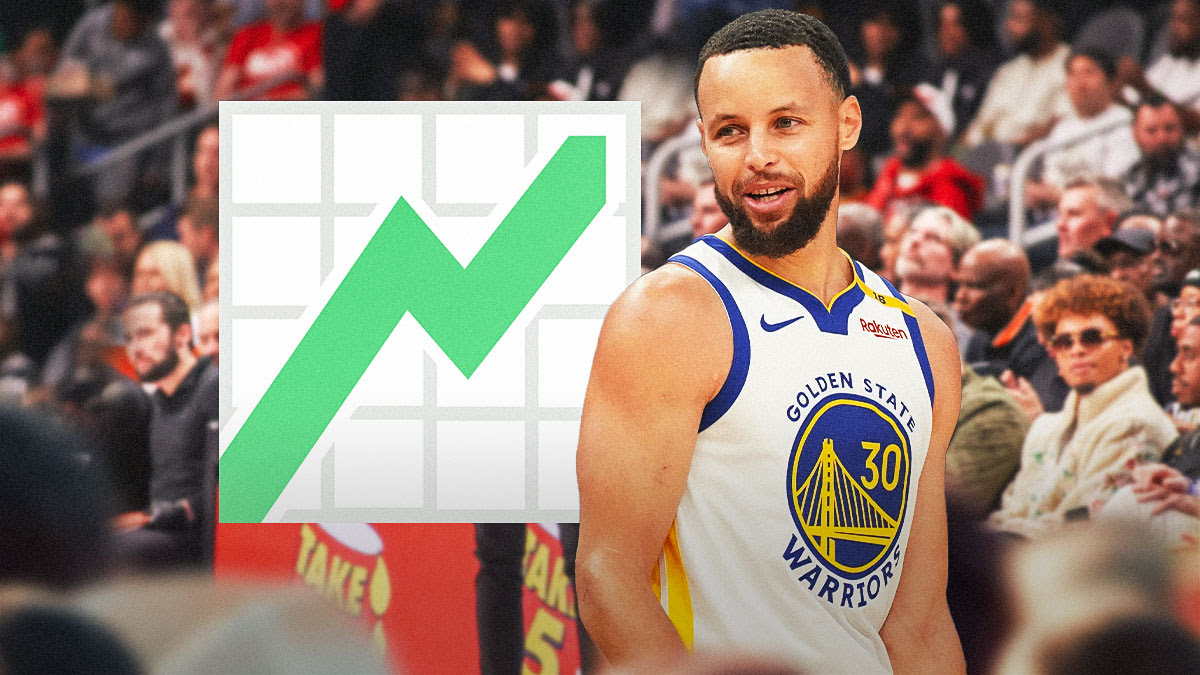 Warriors G Steph Curry next to trending up emoji