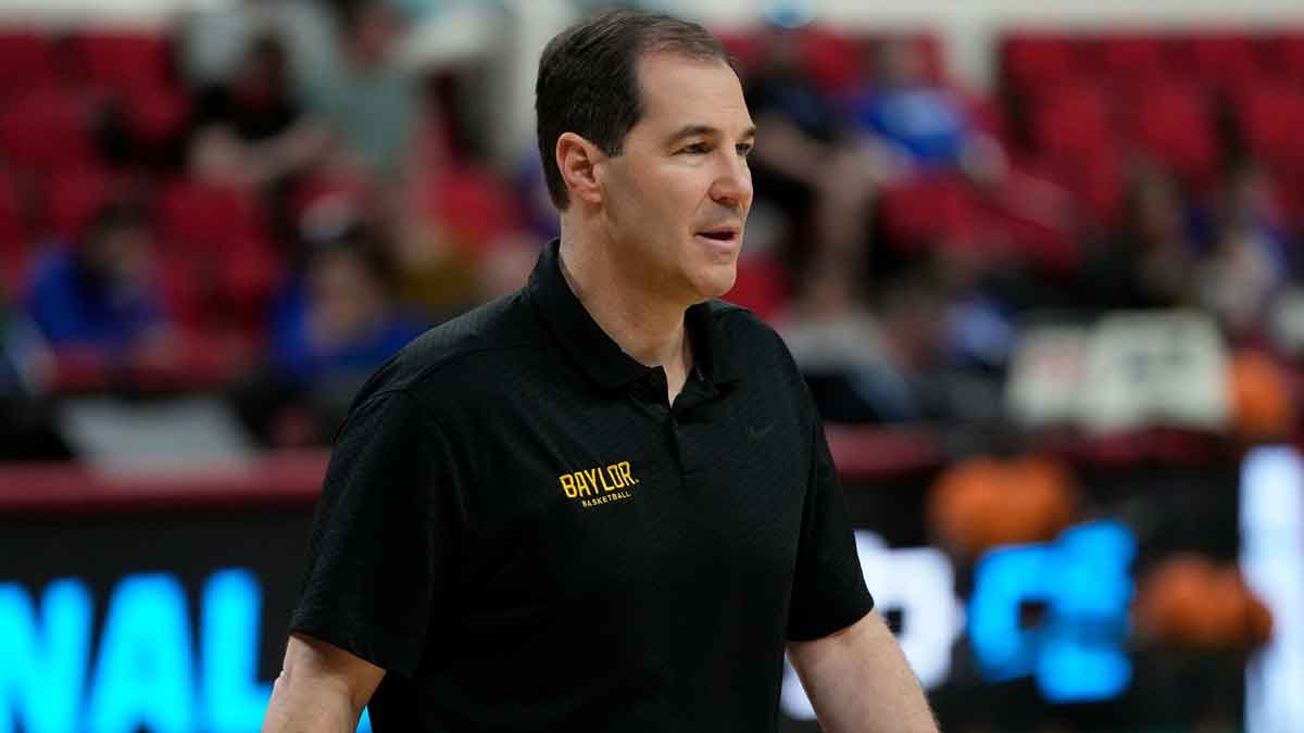 Baylor Bears head coach Scott Drew on the court during practice at Lenovo Center.