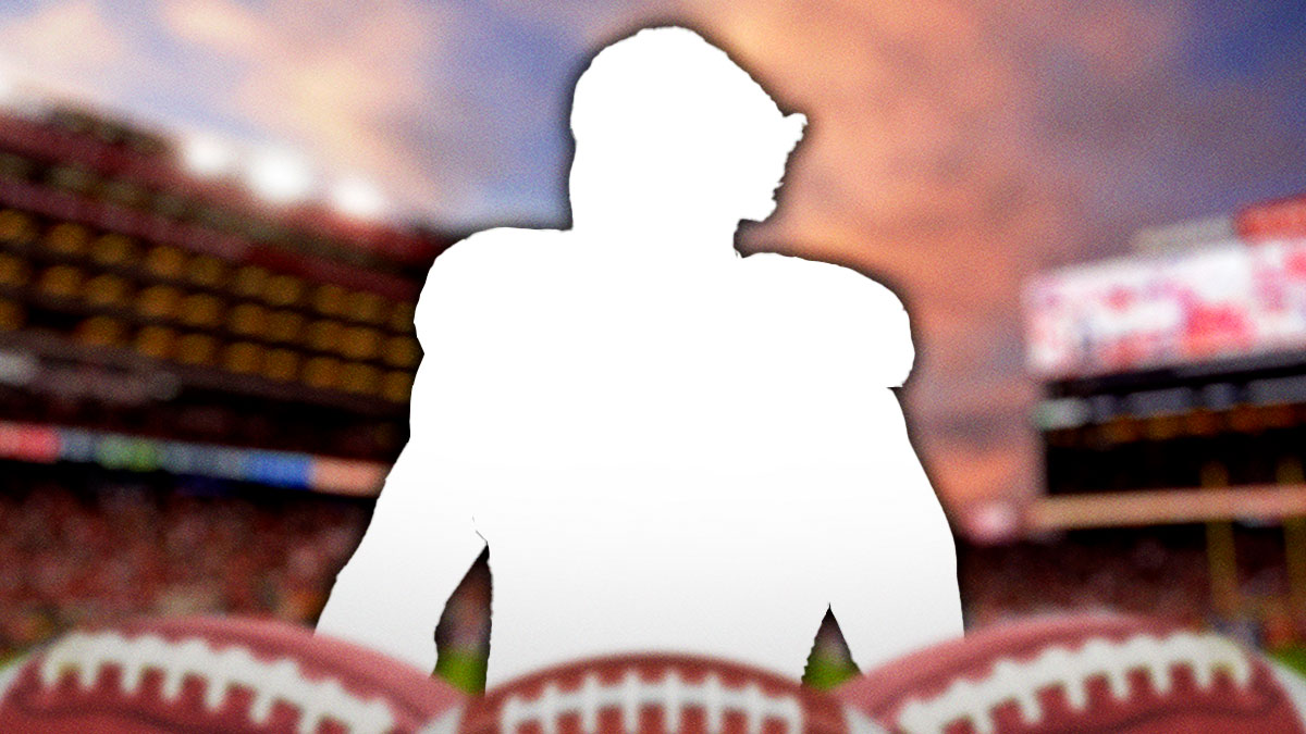 San Fransisco 49ers star Nick Bosa, who underwent an offseason makeover, as a silhouette with Levi's Stadium background.