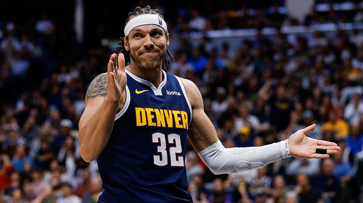 Denver Nuggets forward Aaron Gordon (32) reacts after a play in the third quarter against the Los Angeles Clippers during game two of first round for the 2025 NBA Playoffs at Ball Arena.
