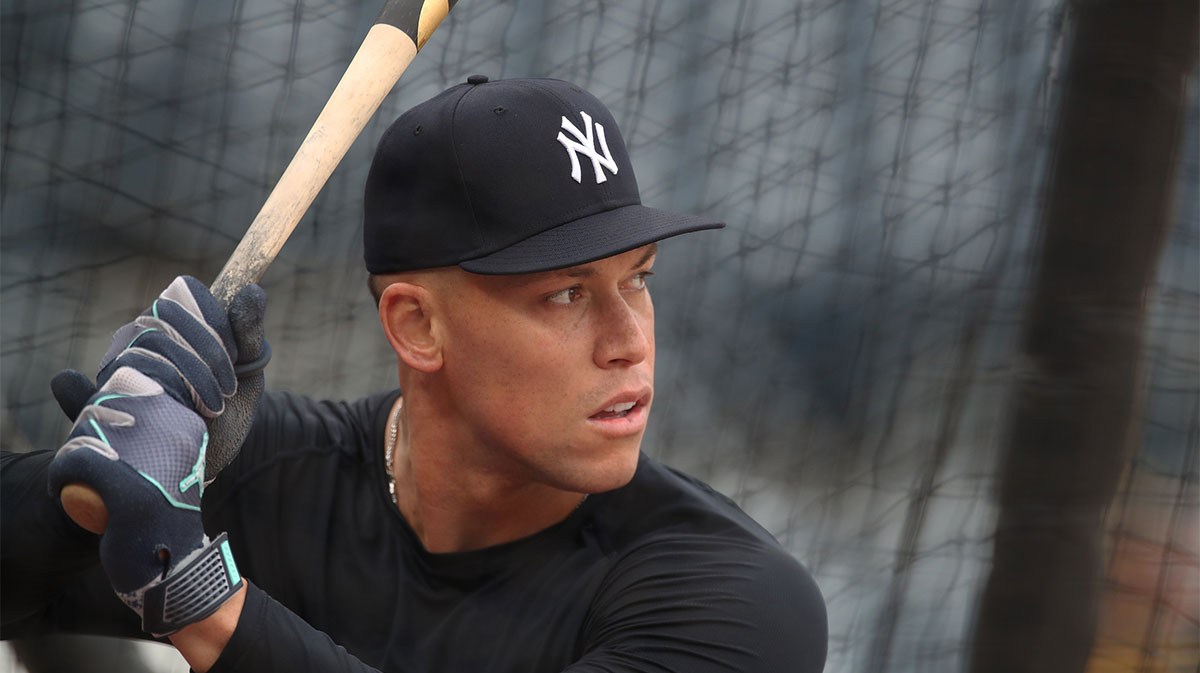 New York Yankees right fielder Aaron Judge (99) in the bating cage before the game against the Pittsburgh Pirates at PNC Park.