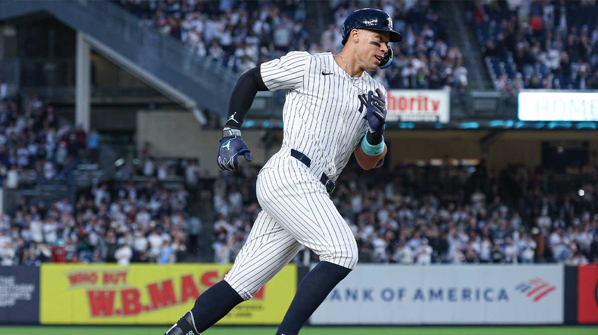 New York Yankees center fielder Aaron Judge (99) runs the bases after hitting a three run home run during the first inning against the Arizona Diamondbacks at Yankee Stadium.