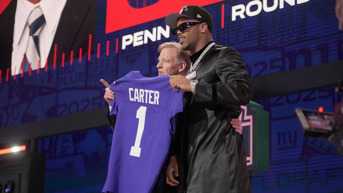 Abdul Carter drops hyped reaction to Jaxson Dart Giants pick after trade