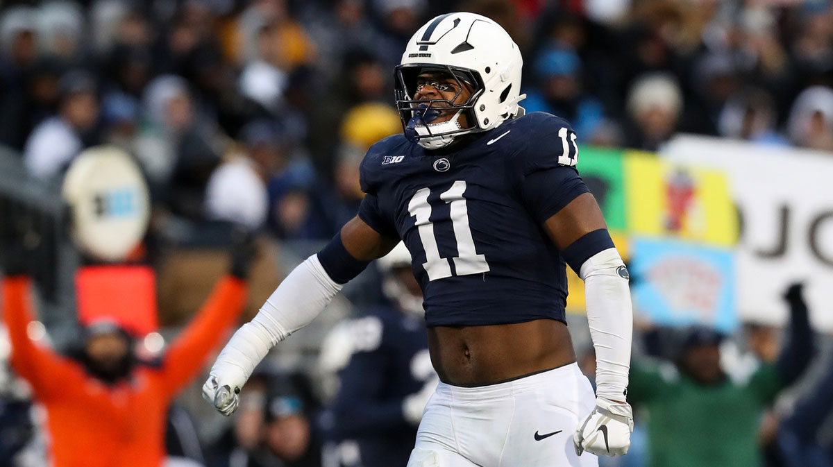 (Editors Notes: Caption Correction) Penn State Nittany Lions defensive end Abdul Carter (11) reacts after sacking Maryland Terrapins quarterback MJ Morris (not pictured) during the first quarter at Beaver Stadium.