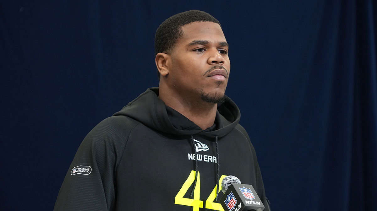 Penn State defensive lineman Abdul Carter (DL44) during the 2025 NFL Scouting Combine at the Indiana Convention Center.