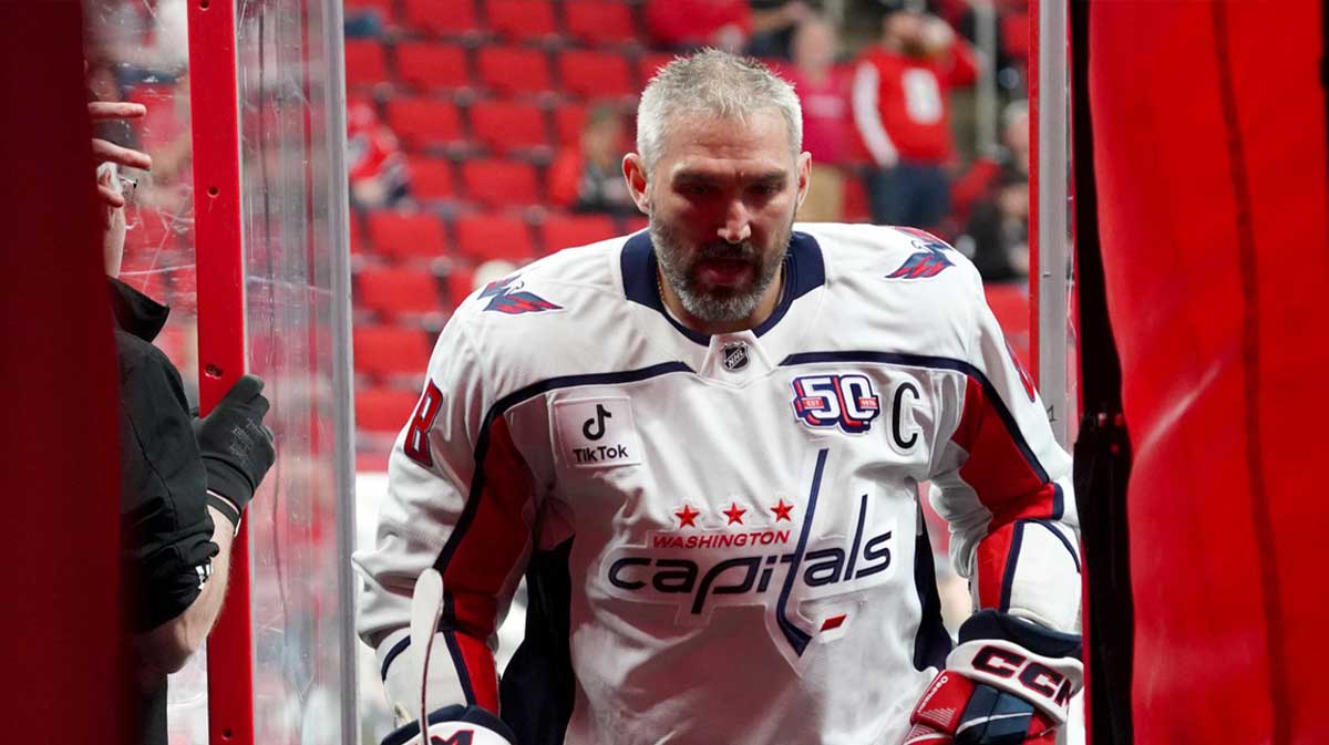 Washington Capitals left wing Alex Ovechkin (8) comes off the ice after the warm ups before a game against the Carolina Hurricanes at Lenovo Center.