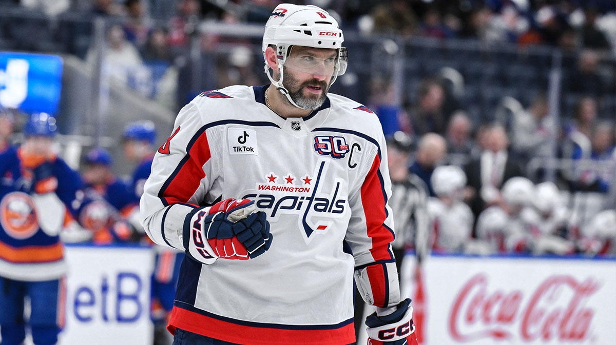 Washington Capitals left wing Alex Ovechkin (8) during the first period against the New York Islanders at UBS Arena