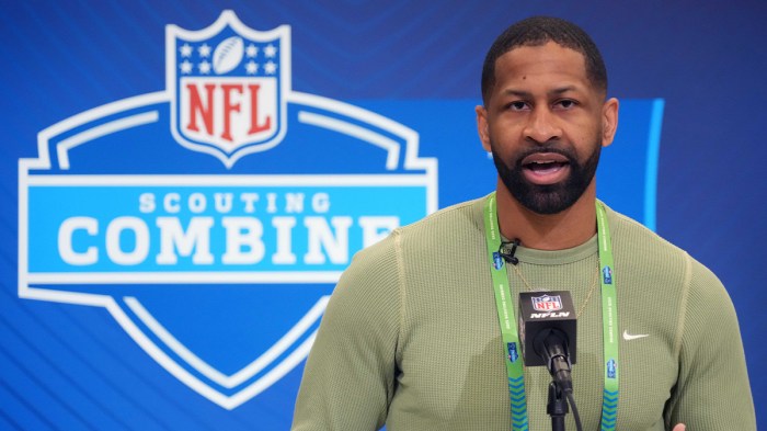 Cleveland Browns general manager Andrew Berry speaks during the NFL Scouting Combine at the Indiana Convention Center.