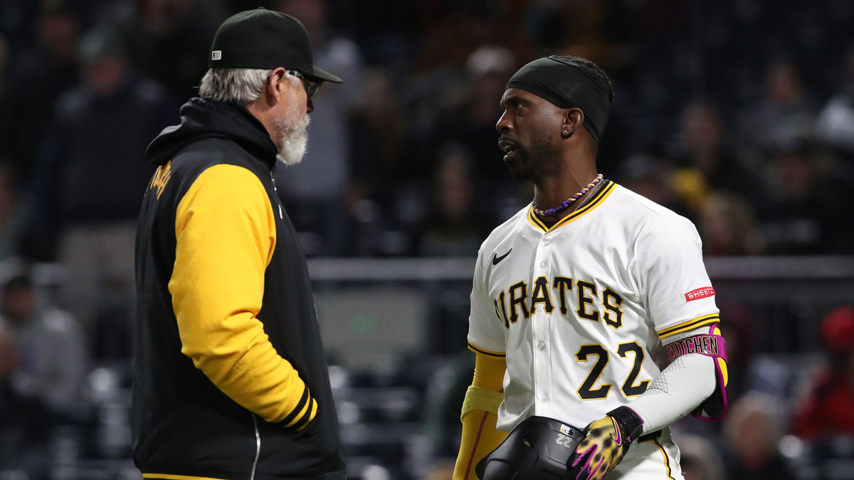 Pittsburgh Pirates right fielder Andrew McCutchen (22) yells at Washington Nationals relief pitcher Jorge Lopez (not pictured) after being brushed back by a high pitch during the seventh inning at PNC Park.