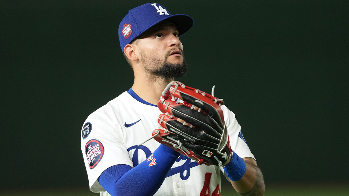 Los Angeles Dodgers center fielder Andy Pages (44) before the game against the Chicago Cubs during the Tokyo Series at Tokyo Dome. Mandatory Credit: Darren Yamashita-Imagn Images