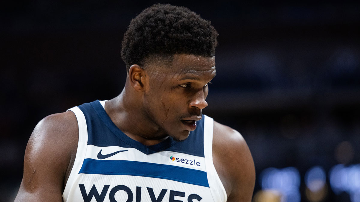 Minnesota Timberwolves guard Anthony Edwards (5) in the second half against the Indiana Pacers at Gainbridge Fieldhouse.
