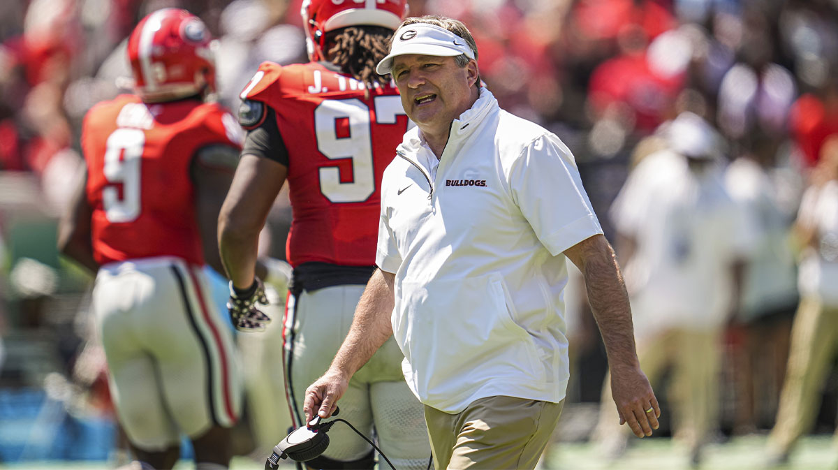 Georgia Bulldogs head coach Kirby Smart shown during the Georgia Spring game at Sanford Stadium.