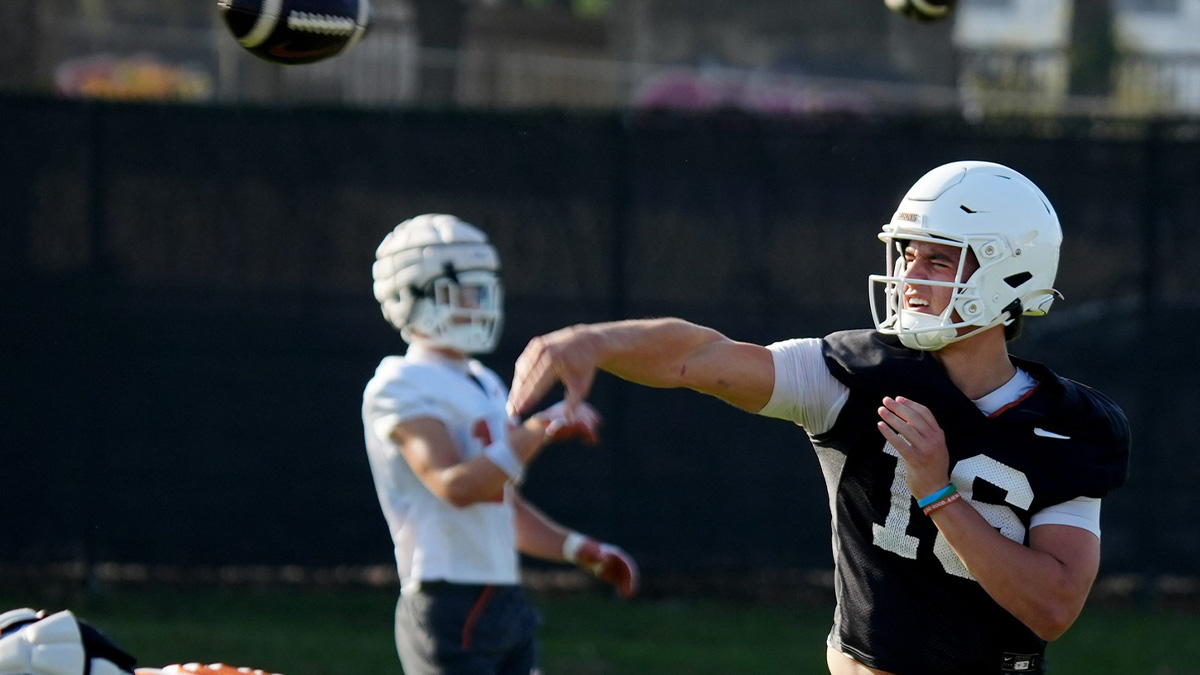 Texas Longhorns quarterback, Arch Manning during his first practice of the spring season on Tuesday, March 25, 2025.