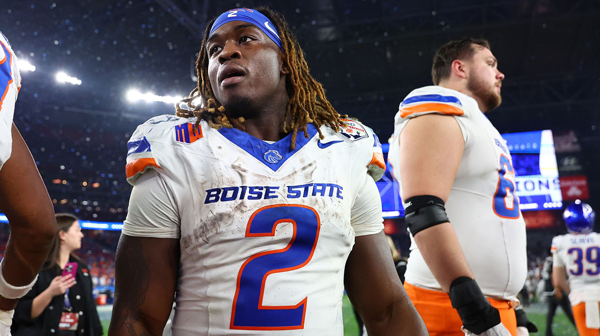 Boise State Broncos running back Ashton Jeanty (2) reacts after the game against the Penn State Nittany Lions in the Fiesta Bowl at State Farm Stadium