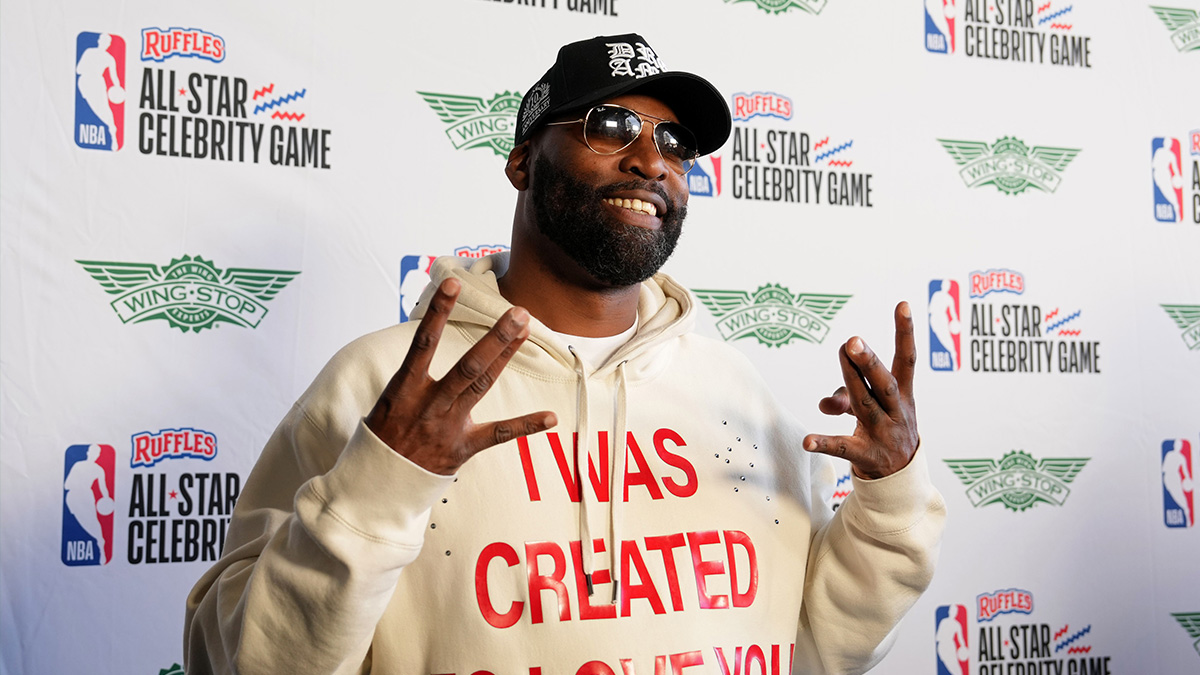 Baron Davis before the celebrity game ahead of the 2025 NBA All Star Game at Oakland Arena.