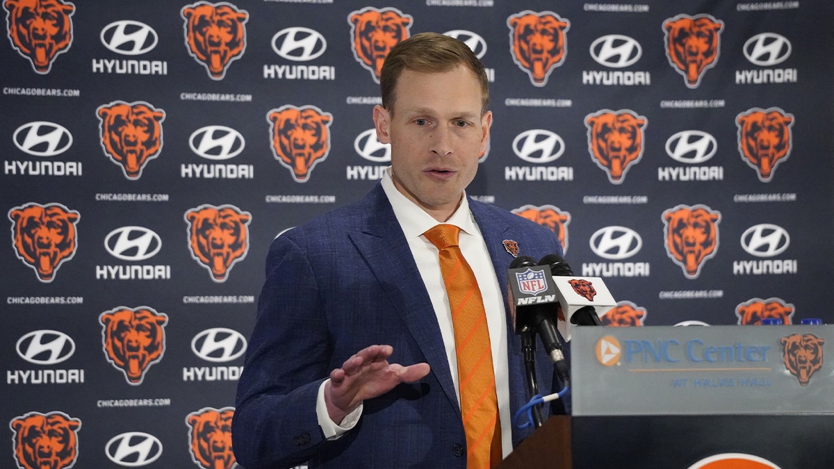 Chicago Bears head coach Ben Johnson answers questions during a introductory press conference at PNC Center.