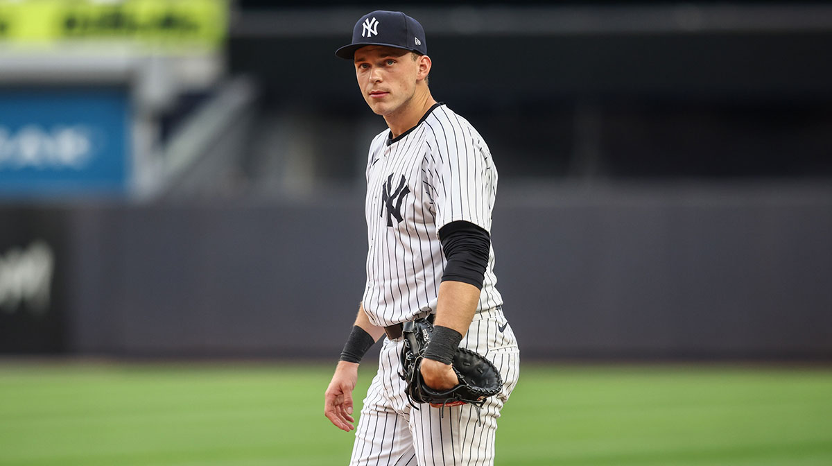 New York Yankees first baseman Ben Rice (22) at Yankee Stadium.