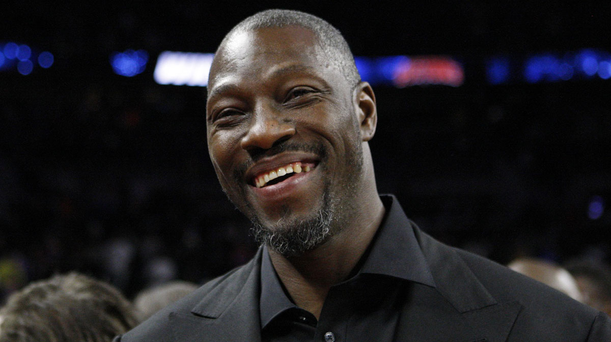 Detroit Pistons Ben Wallace smiles after the game against the Golden State Warriors at The Palace of Auburn Hills. The Pistons won 113-95.