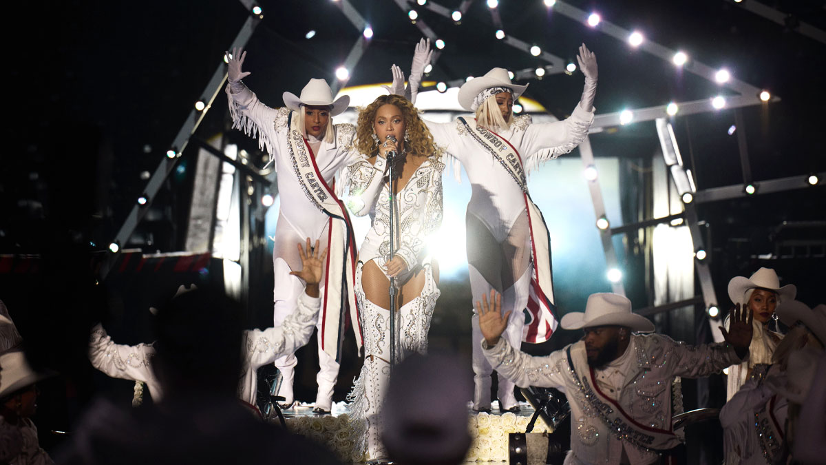 Beyoncé, who just opened the Cowboy Carter Tour, performing during Ravens-Texans Halftime Show.