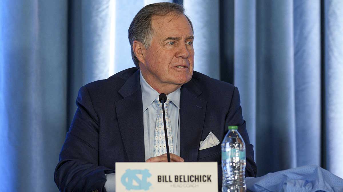 North Carolina Tar Heels new head coach Bill Belichick speaks to those attending his hiring announcement at Loudermilk Center for Excellence.