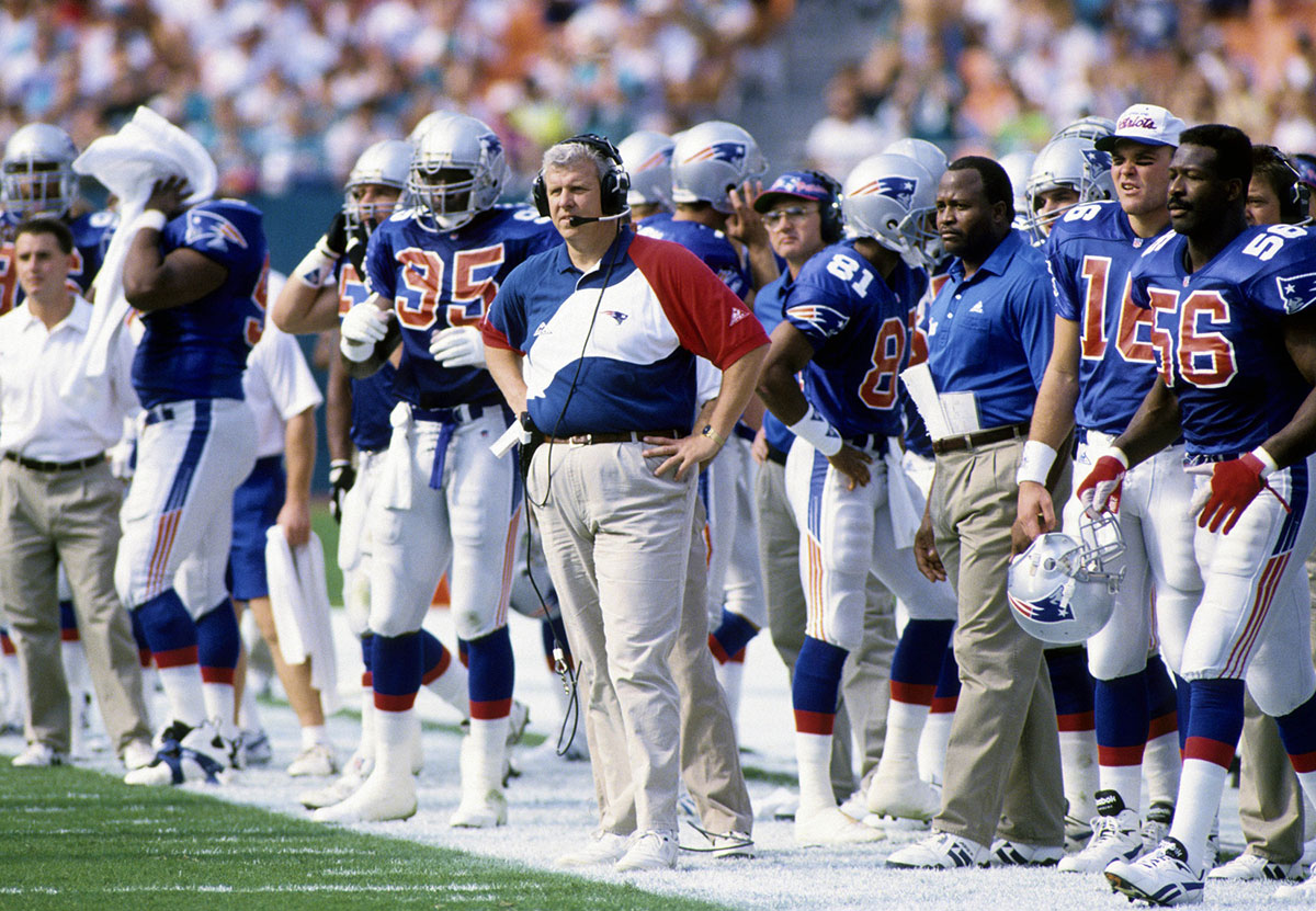 New England Patriots head coach Bill Parcells on the sidelines against the Miami Dolphins at Pro Player Stadium.