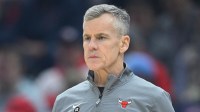 Chicago Bulls head coach Billy Donovan stands on the court in the first quarter against the Cleveland Cavaliers at Rocket Arena.