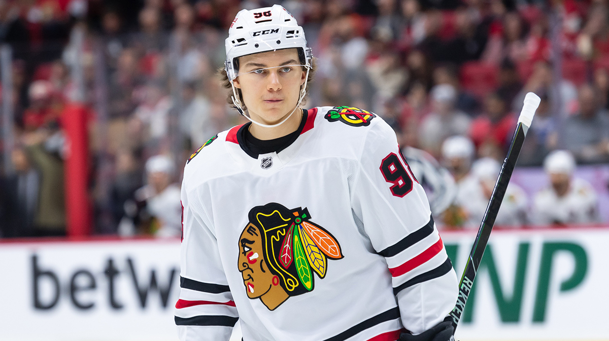 Chicago Blackhawks center Connor Bedard (98) skates in the second period against the Ottawa Senators at the Canadian Tire Centre.