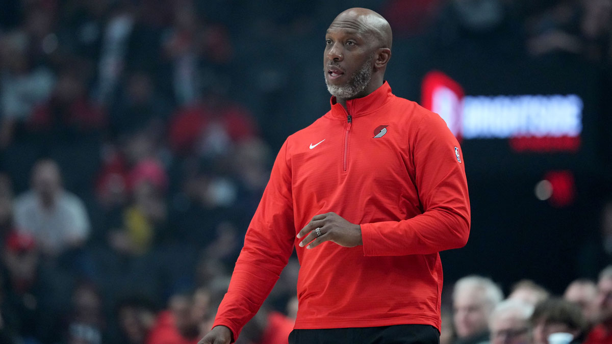 Portland Trail Blazers head coach Chauncey Billups watches from the sideline during the first half against the San Antonio Spurs at Moda Center.