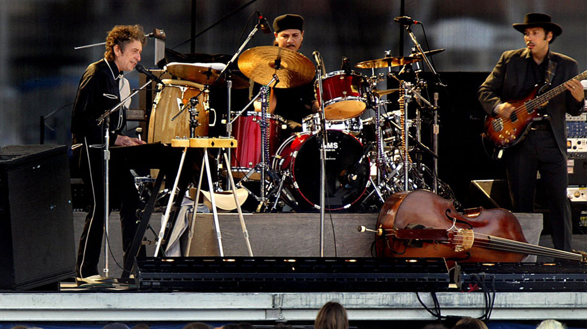 Bob Dylan, who just concluded the Rough and Rowdy Ways Tour in Williamsport, Pennsylvania, on April 22, 2025, on tour in 2003.