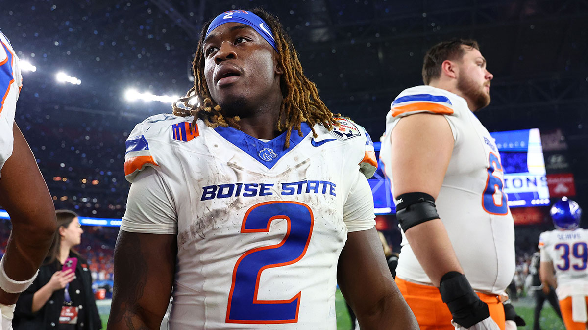 Boise State Broncos running back Ashton Jeanty (2) reacts after the game against the Penn State Nittany Lions in the Fiesta Bowl at State Farm Stadium.