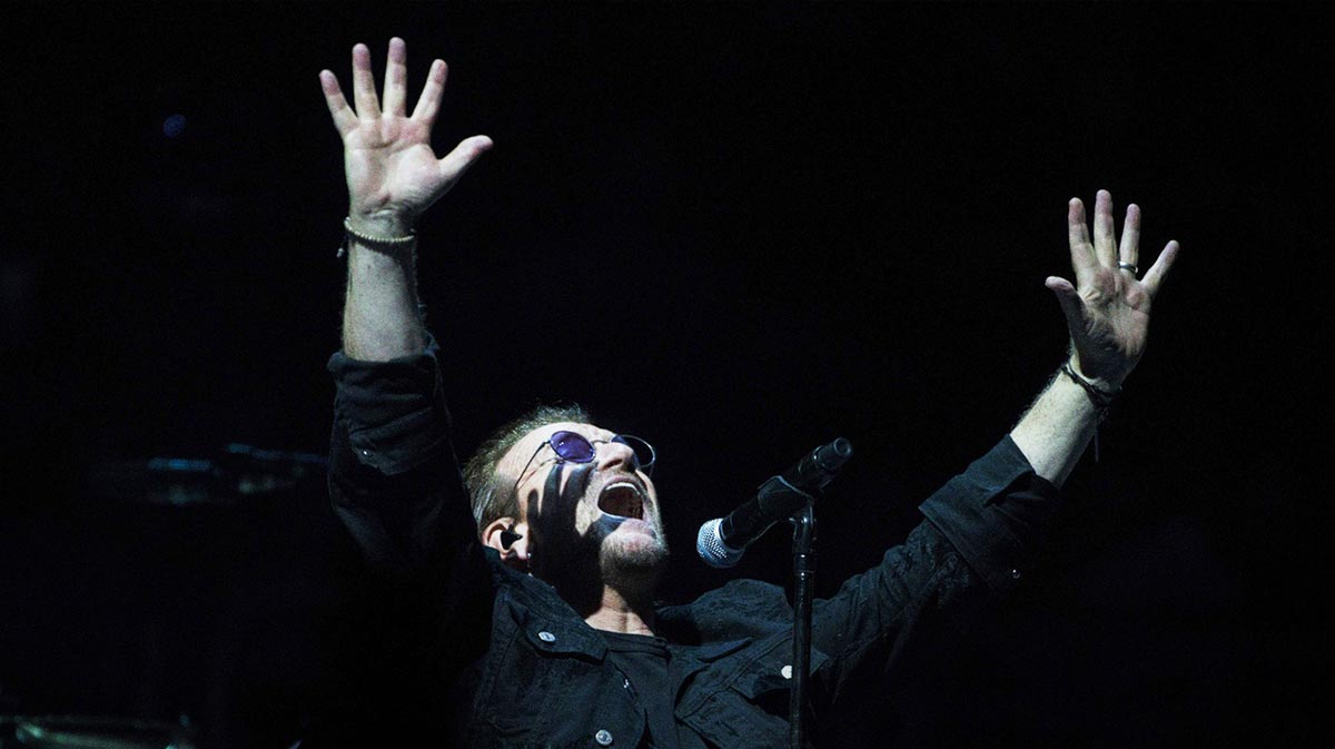 Bono, whose Stories of Surrender concert film will premiere at the 2025 Cannes Film Festival, on U2's Experience + Innocence Tour in Philadelphia, Pennsylvania.